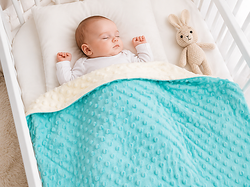 Detský textil - Minky deka vanilla/mint 70*70cm - 18488628_