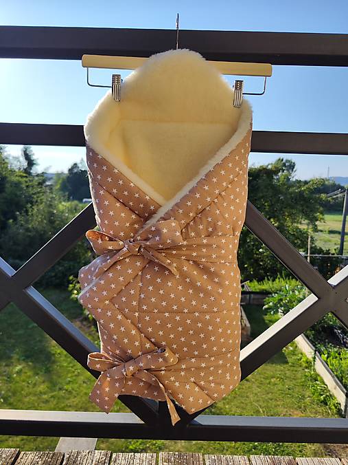 Detský textil - Zavinovačka klasická pre bábätka/ miminká 100% Merino Top Super wash Natural Hviezdičky béžové - 18489515_