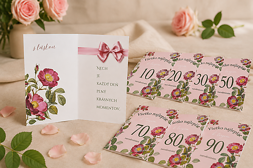 Papiernictvo - narodeninová pohľadnica / 60 tka pohľadnica jubileum / narodeniny / blahoželanie / ruže / PF - 18493480_