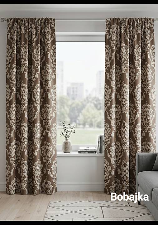 Úžitkový textil - Závesy hnedé s ornamentom - 18494704_