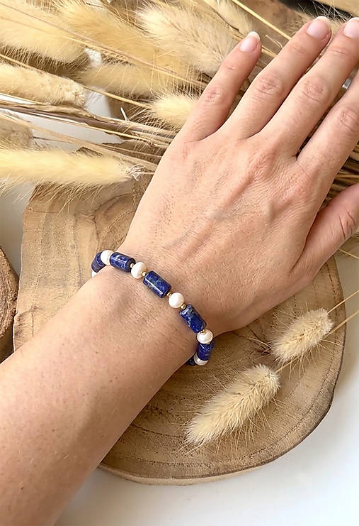 Náramok lapis lazuli, perly