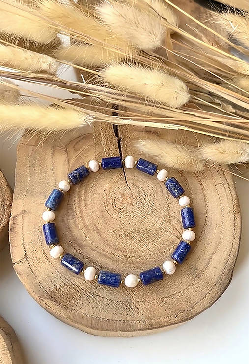 Náramok lapis lazuli, perly