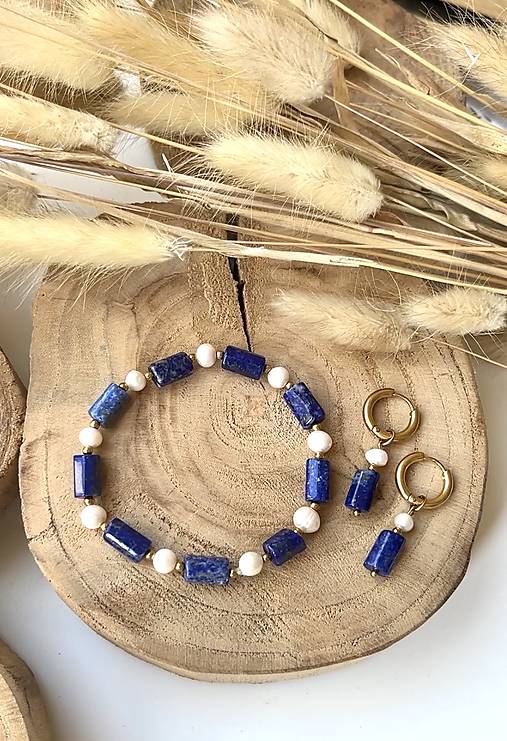 Náramok lapis lazuli, perly