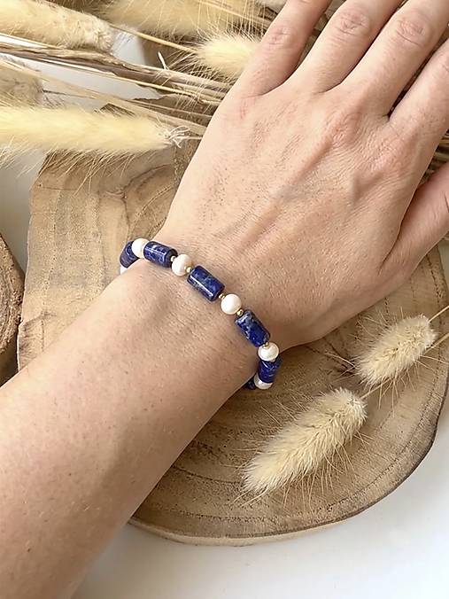 Náramok lapis lazuli, perly
