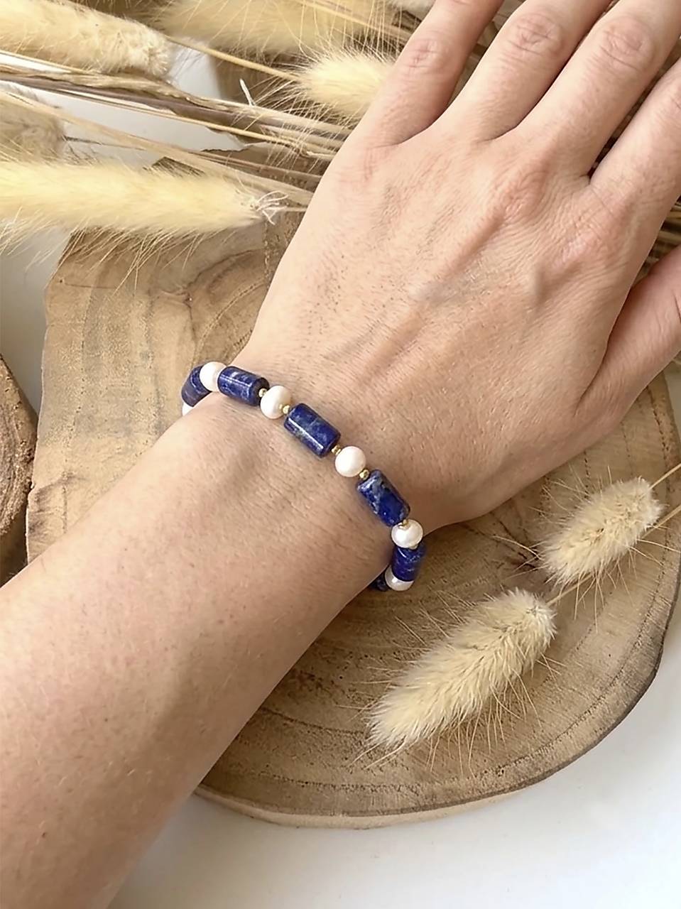 Náramok lapis lazuli, perly