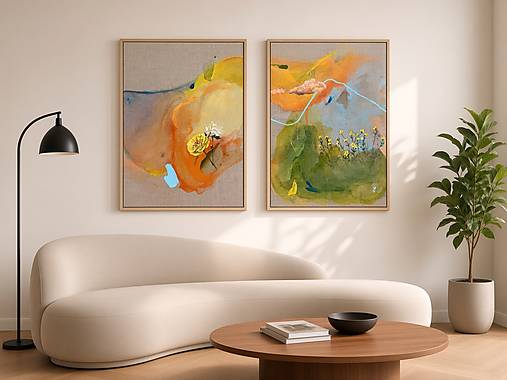 Obrazy - Abstraktný akrylový obraz na ľanovom plátne – dvojica 50×70 cm (originál) - 18499275_