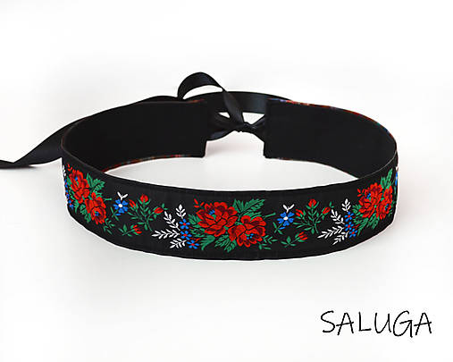 Opasky - Folklórny opasok - dámsky - folk - čierny - široký 5,5cm - 18499153_
