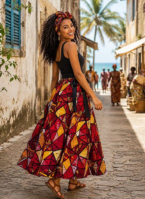 Sukne - AFRICKÁ DLOUHÁ SUKNĚ  - OHNIVÁ - 18500391_