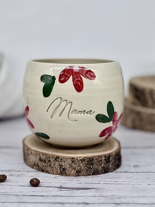 Červené Kvety - pohárik latte elegán mama limited (330ml, bez uška)