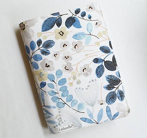 Papiernictvo - Obal na knihu nastaviteľný - Modré listy a kvety (bavlna decor) - 18506831_