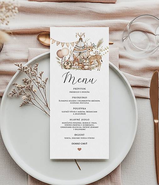 Papiernictvo - Detské narodeninové menu Boho Woodland - 18511711_
