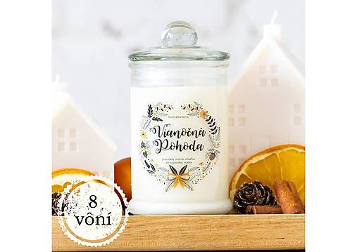 AKCIA - Sviečka zo sójového vosku v skle - BAVLNENÝ knôt -  8vôní - 115g/30hod