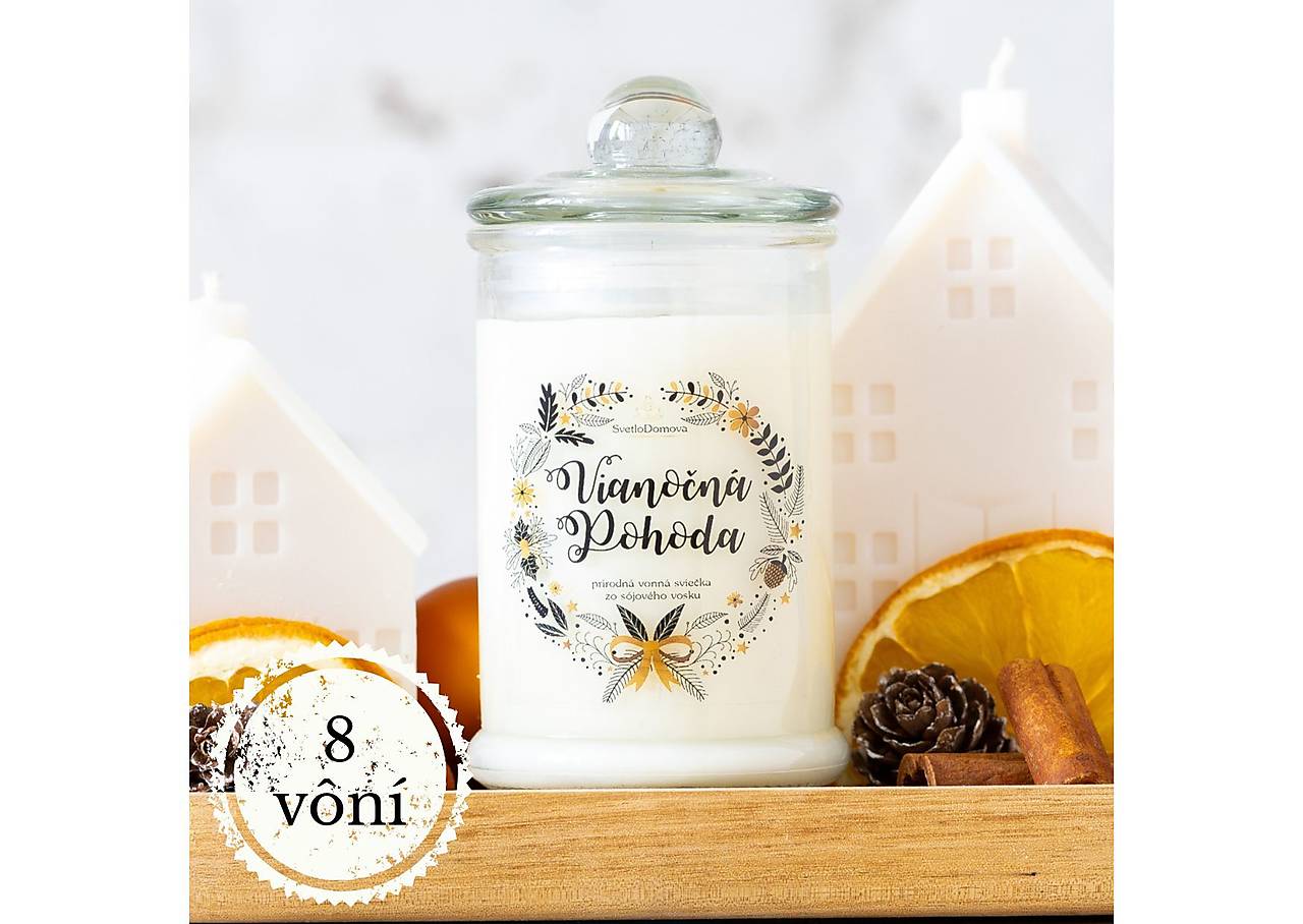 AKCIA - Sviečka zo sójového vosku v skle - BAVLNENÝ knôt -  8vôní - 115g/30hod