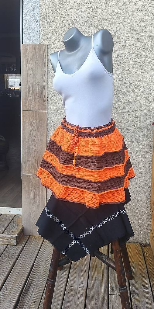 Sukne - Háčkovaná sukňa Orange/Brown - 18515542_