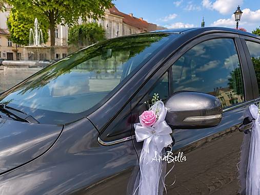 Dekorácie - Ružové srdiečka na svadobné auto  (Ružové kvety na svadobné auto, na kľučky , spätné zrkadlá) - 18515354_
