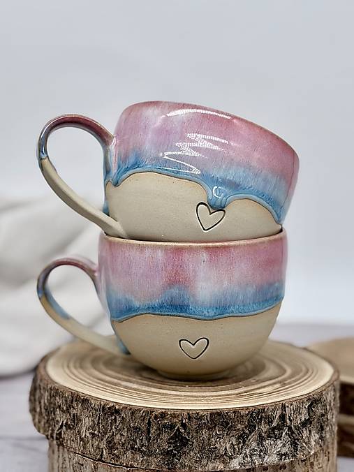 Soft Blush Sky - šálka cappuccino so srdiečkom (200ml, s uškom)