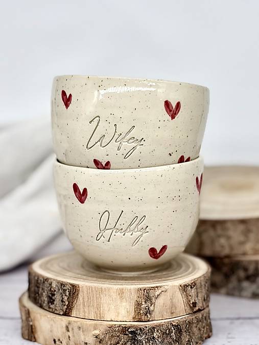 Dotty Love - set pohárikov cappuccino Wifey a Hubby limited (180ml, bez uška)