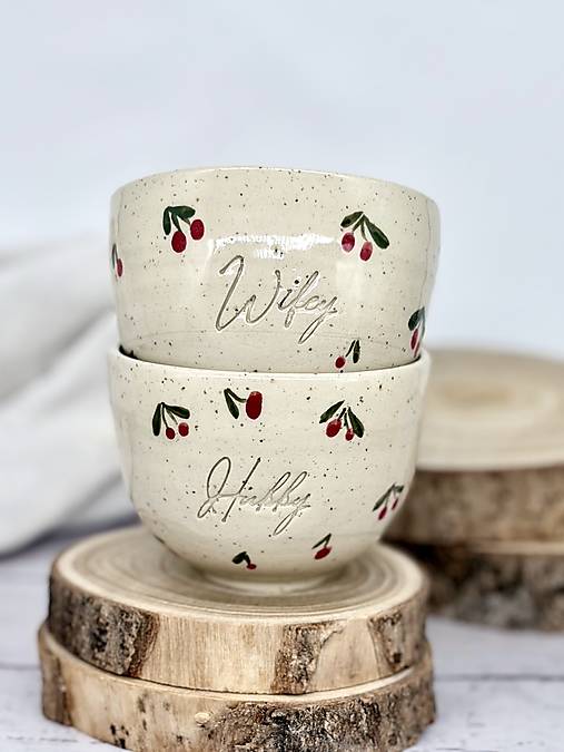 Čerešne - set pohárikov cappuccino Wifey a Hubby limited (180ml, bez uška)