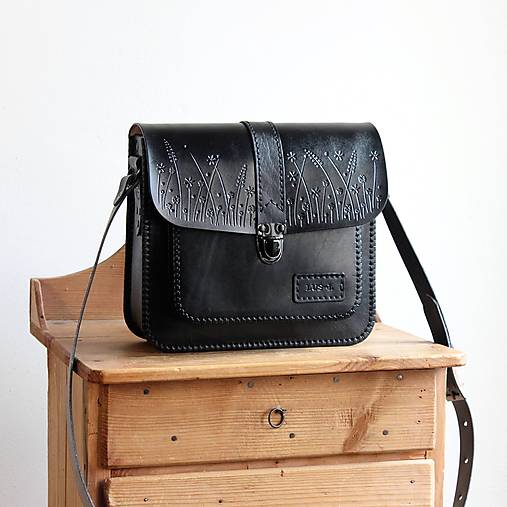 Kabelky - Kožená kabelka Floral satchel *Antique Black* - 18527178_