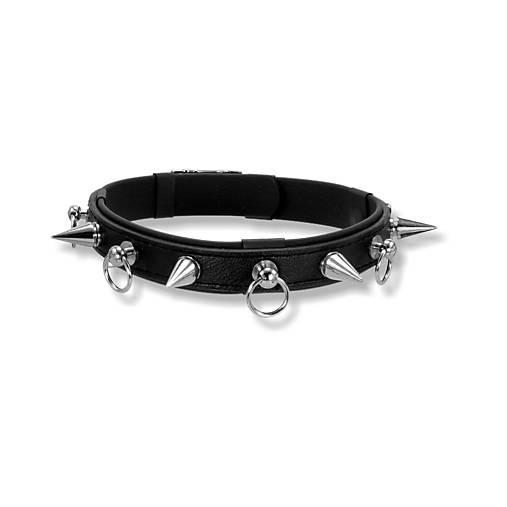 Náhrdelníky - Handmade Čierny punk choker obojok s hrotmi a krúžkami (XS-3XL, čierna/červená/biela) - 18529758_