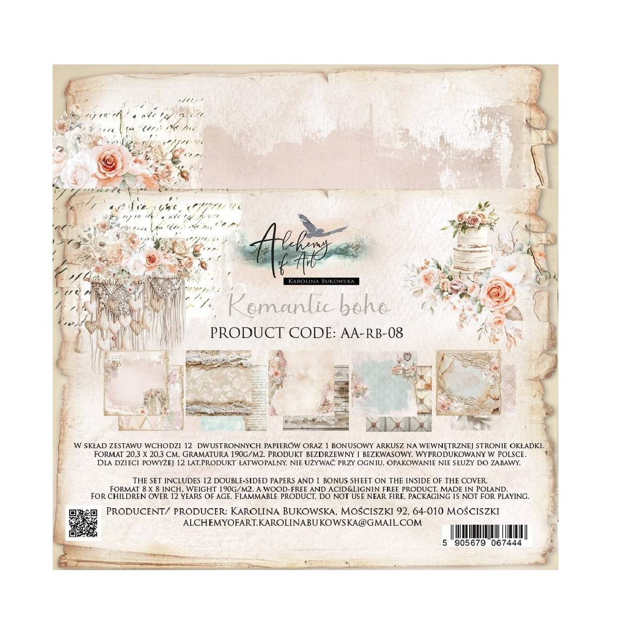 Scrapbook papier Romantic Boho Alchemy of Art  8x8