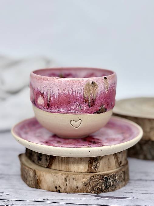 Svitanie pink - set cappuccino pohárik. (180ml, bez uška) s podšálkou (13cm)
