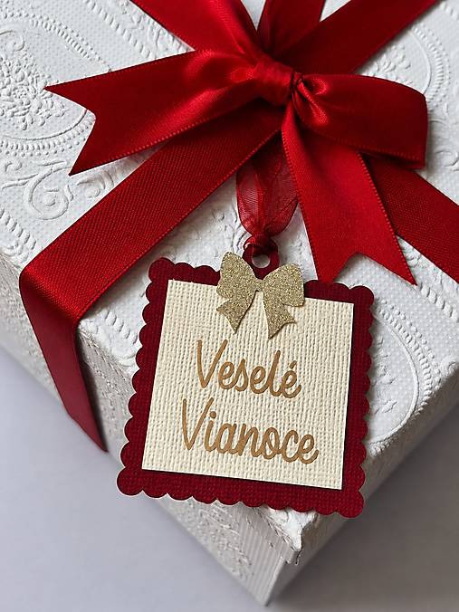 Úložné priestory & Organizácia - Vianočné menovky na darčeky 5 ks s textom (Červená) - 18534024_