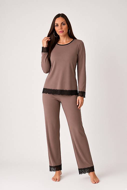 Nočná bielizeň - Pyžamový set s dlhými nohavicami BLANCHE MISTY BROWN - 18532895_