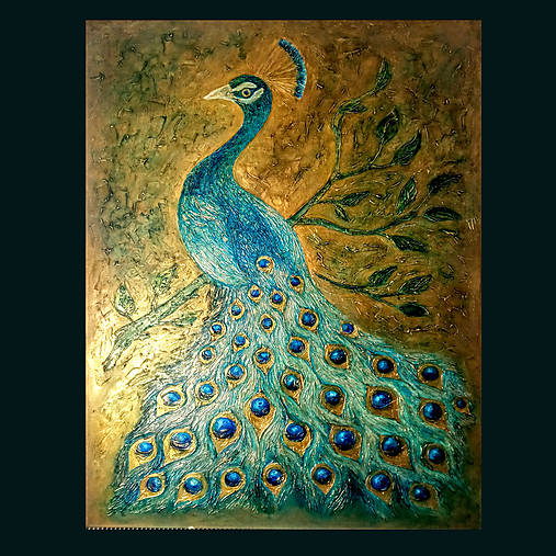 Obrazy - Zlatý páv_120x90 - 18536467_