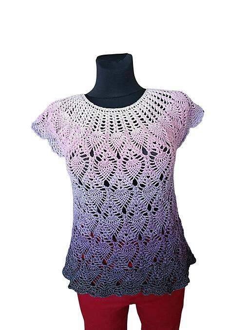Topy, tričká, tielka - Háčkované ombre tričko - 18539467_