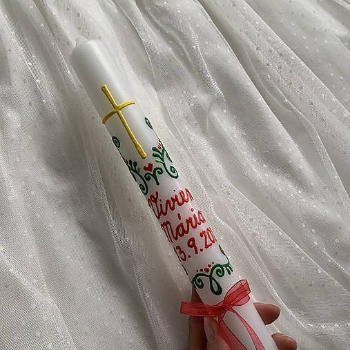 Sviečky - Ručne maľovaná krstná svieca s personalizáciou – 35 cm, biely vosk - 18542843_