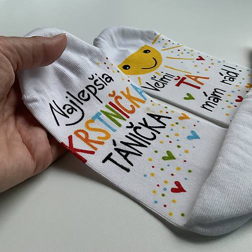 Maľované ponožky pre najlepšiu /výnimočnú KRSTNÚ (biele 1)