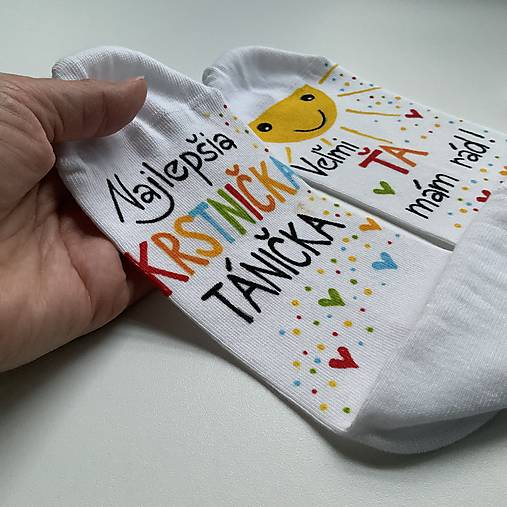 Maľované ponožky pre najlepšiu /výnimočnú KRSTNÚ (biele 1)