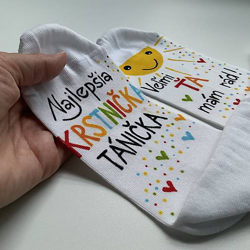 Maľované ponožky pre najlepšiu /výnimočnú KRSTNÚ (biele 1)