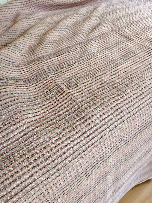 Ružový ľanovo-bavlnený vafľový prehoz na posteľ a pléd 160 × 200 cm, rôzne veľkosti