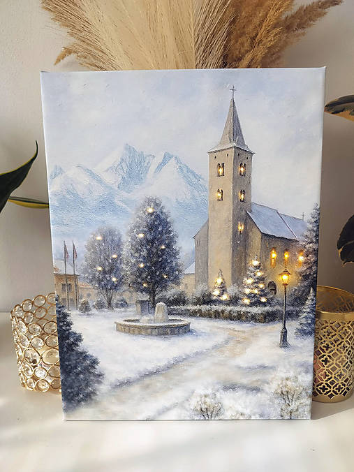 Obrazy - Svietiaci LED obraz „Huncovský kostolík pod Tatrami“ - 18548760_