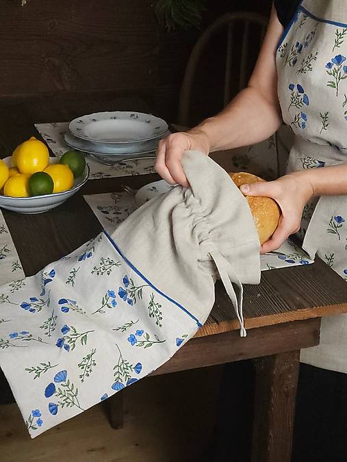 Úžitkový textil - Prírodné vrecko na chlieb Blue&Bloom - 18553909_