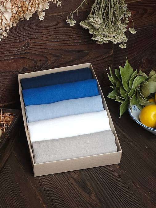 Úžitkový textil - Darčeková sada Linen Towels Blue - 18556903_