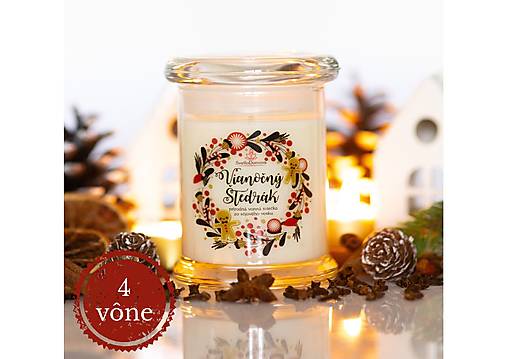 AKCIA - Sviečka zo sójového vosku s BAVLNENÝM/DREVENÝM knôtom - 4vône -  165g/40hod