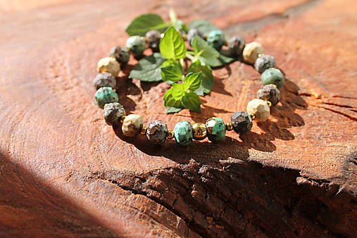 Náramky - MIXJasper Picture, African turquoise, Snowflake Obsidian rondelle výbrus - 18564478_