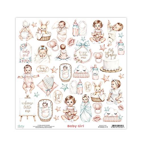 Scrapbook papier na vystrihovanie - Baby Girl - Mintay - 12 x 12