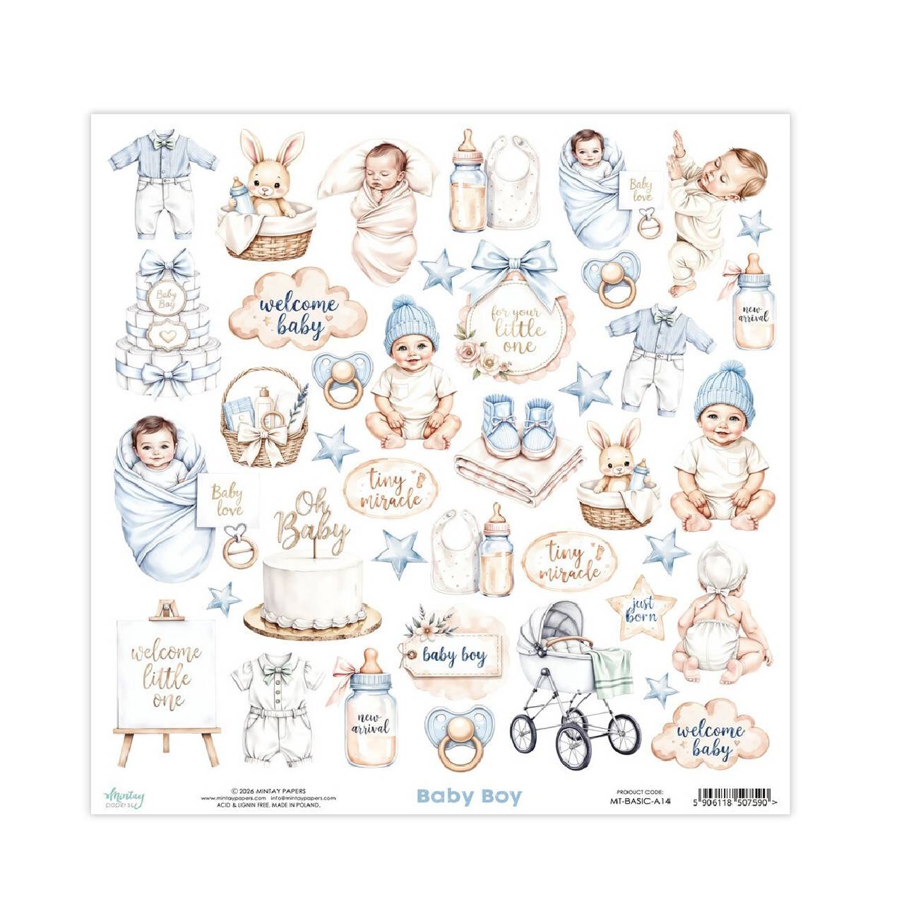 Scrapbook papier na vystrihovanie - Baby Boy - Mintay - 12 x 12