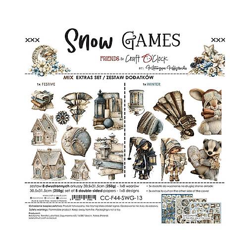 Scrapbook papier na vystrihovanie - Snow Games -  12x12 - Extra set Mix - Craft o Clock
