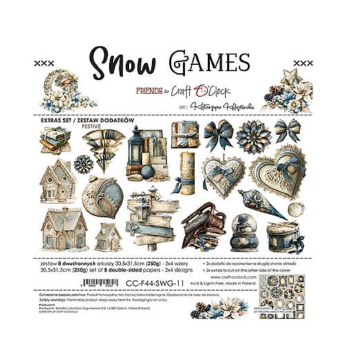 Scrapbook papier na vystrihovanie - Snow Games -  12x12 - Extra set Mix - Craft o Clock