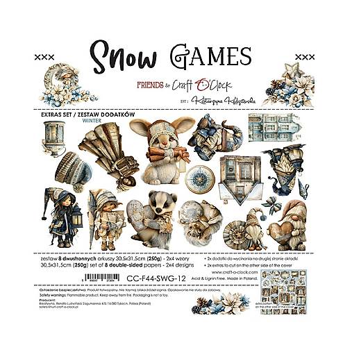 Scrapbook papier na vystrihovanie - Snow Games -  12x12 - Extra set Mix - Craft o Clock