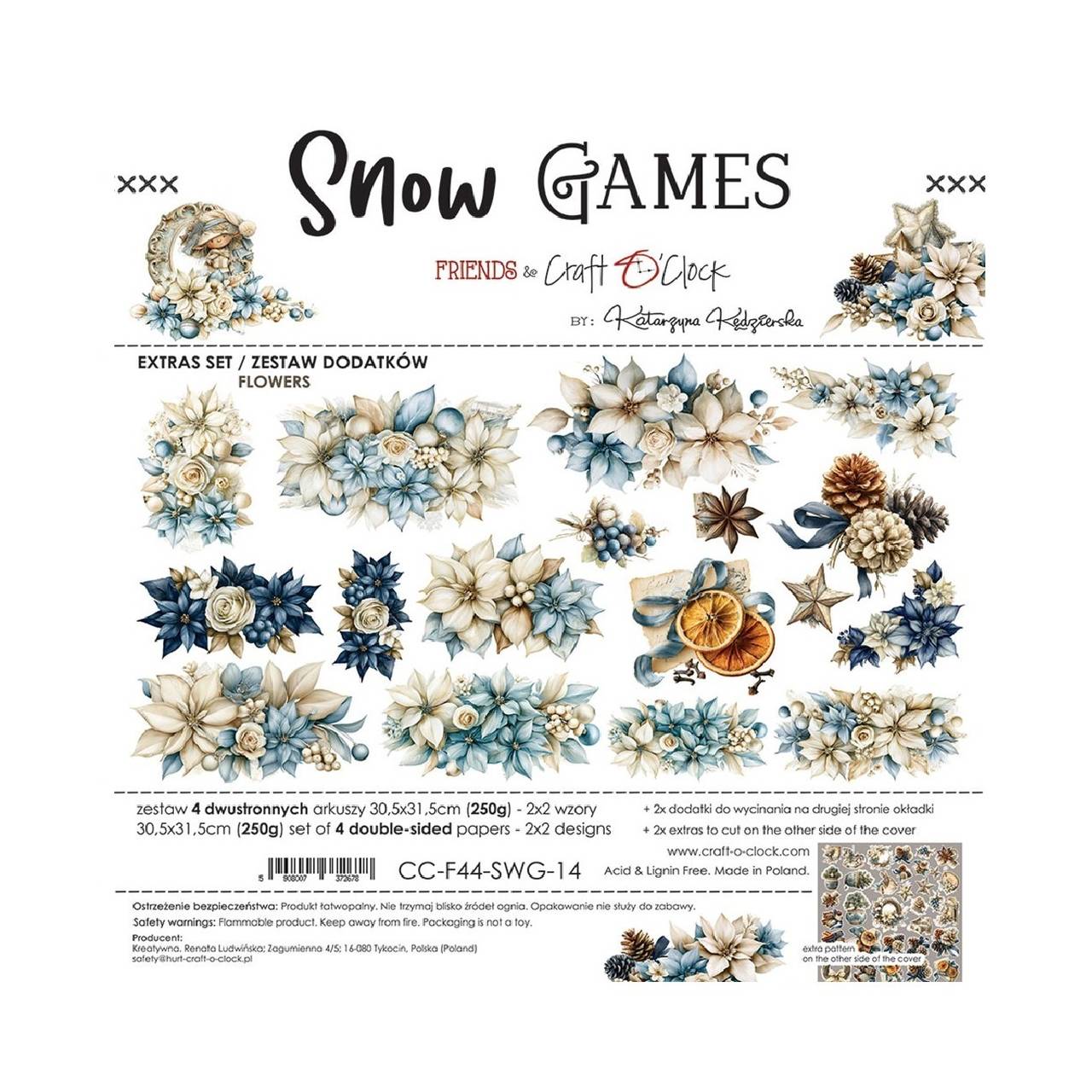 Scrapbook papier na vystrihovanie - Snow Games -  12x12 - Extra set Flowers - Craft o Clock