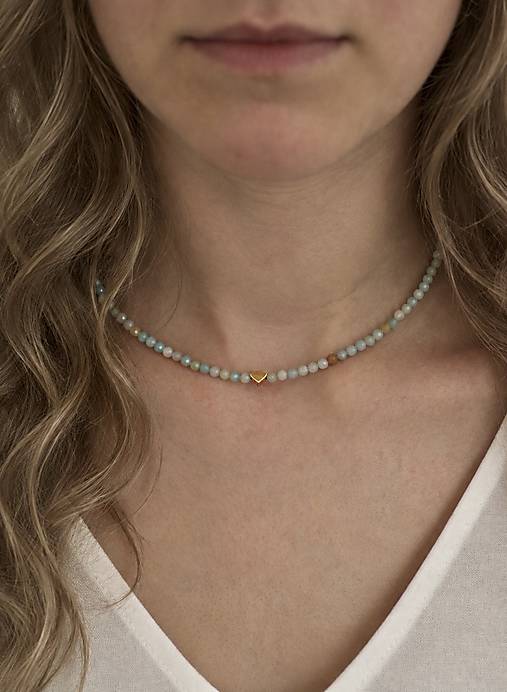 Náhrdelníky - Náhrdelník choker so srdiečkom - amazonit - 18573675_