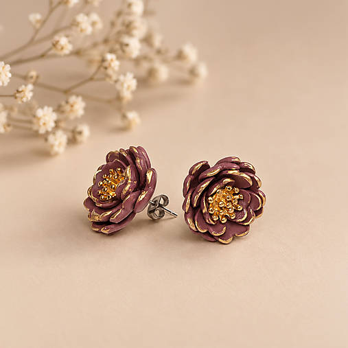 Náušnice - Kvetinové napichovacie náušnice – Camellia - 18575066_