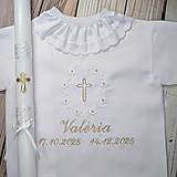 Detské oblečenie - Sada na krst biela zlatá, košieľka v darčekovom balení a sviečka na krst zlatý krížik s chránitkom (K01) - varianty - 18576098_