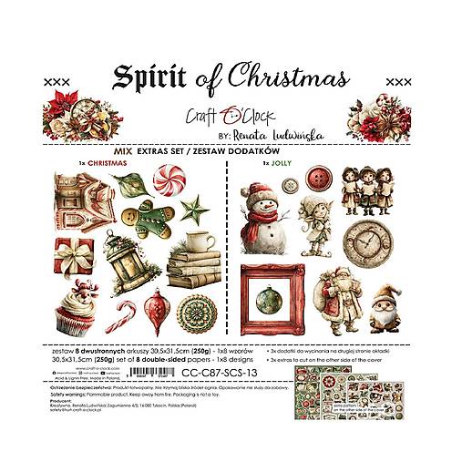 Scrapbook papier na vystrihovanie - Spirit of Christmas -  12x12 - Extra set Mix - Craft o Clock